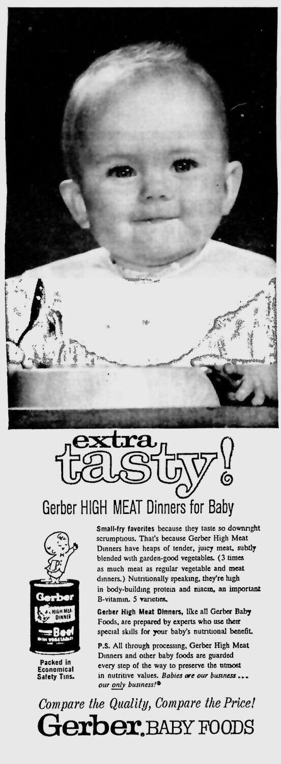 1961 Gerber High Meat Dinner Ad