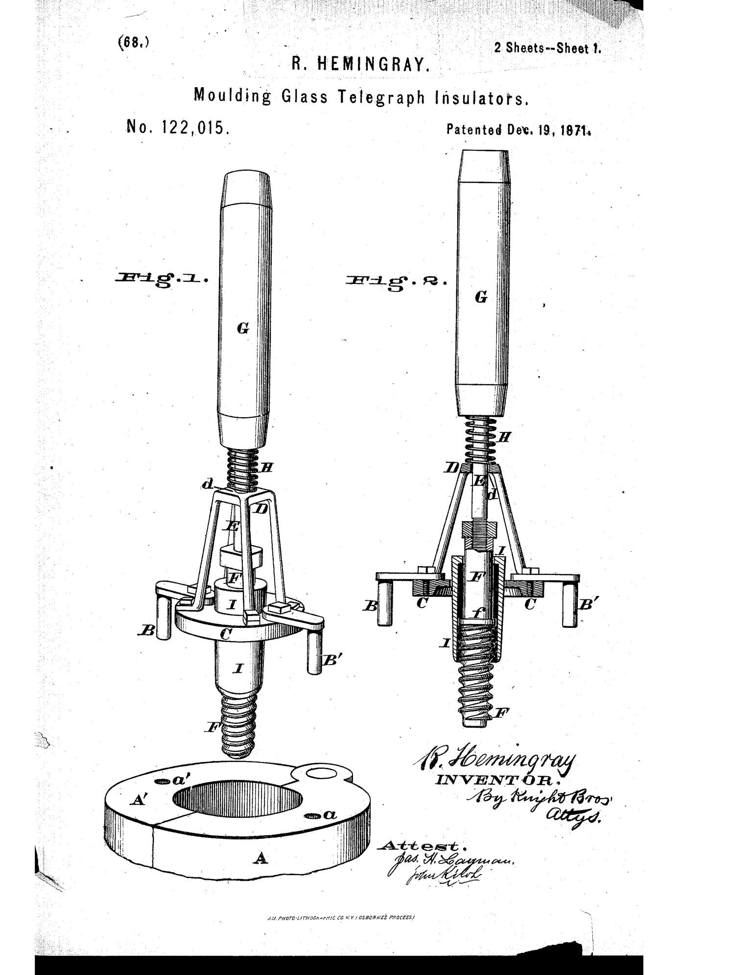 Hemingray Telegraph Insulator Mold Patent